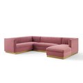 Modway Furniture Sanguine 3 Piece Performance Velvet Sectional Sofa Set Dusty Rose EEI-3921-DUS